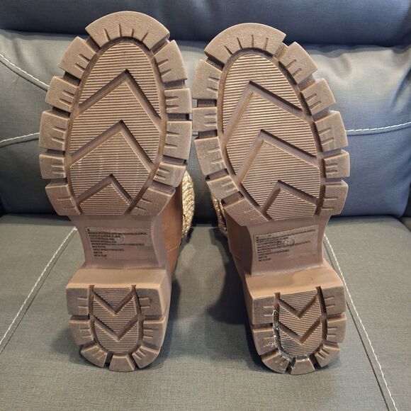 Universal Thread Keeley Tan Knit Sock Ankle Boots Women's Size 8 Chunky Sole - Picture 4 of 10